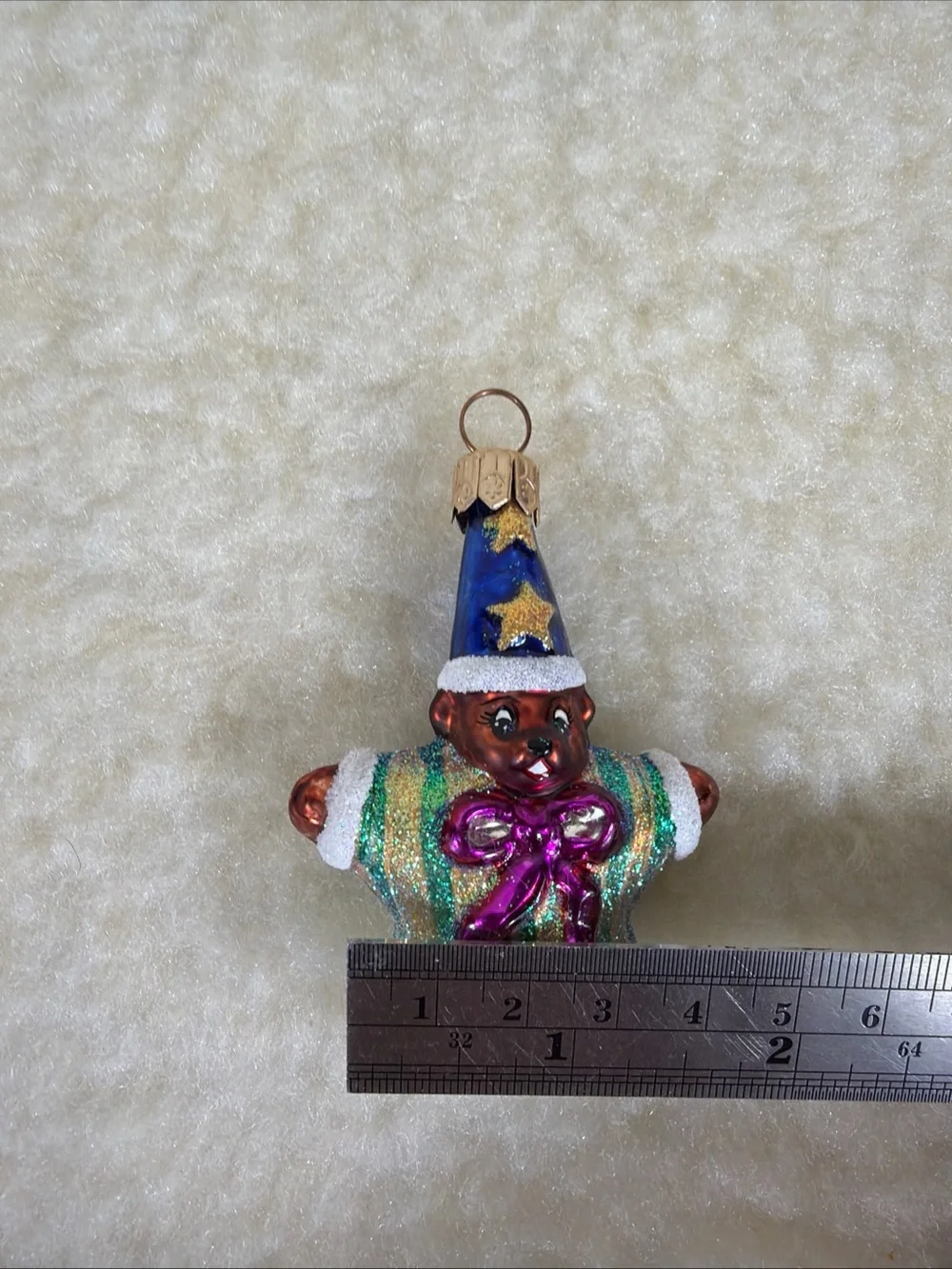 Vintage Christopher Radko Festive Star Bear Gem Ornament in Blue and Pink